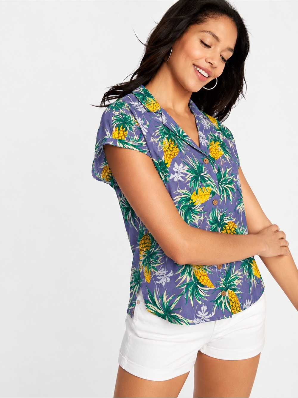 NWT Old Navy Pineapple Printed Button-Front Hawaiian Shirt